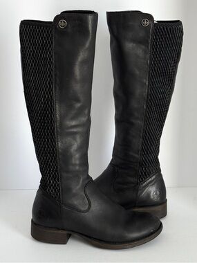 Rieker Women’s Black Leather Knee-High Riding Boots Stretch-Fit Size 8.5